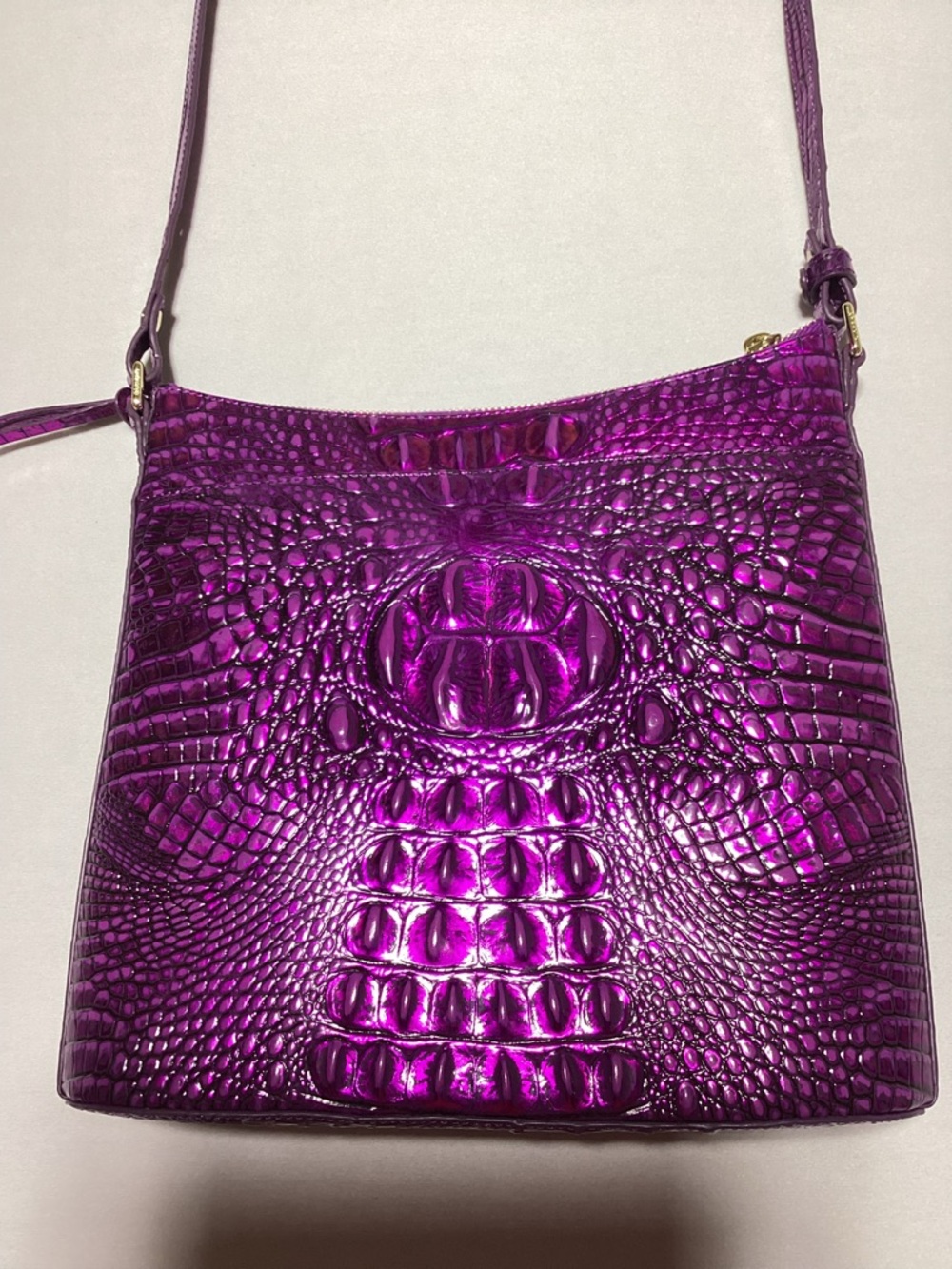 Brahmin Katie Crossbody Metallic Croc-Embossed Purple  Bag - Picture 3 of 14